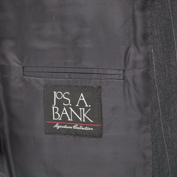 Jos A Bank Suit Mens 44R Dark Gray Pinstripe Wool Jacket Lined Pleated Cuffed - Picture 4 of 16